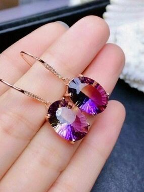 Rose Gold Purple Gradient Crystal Drop Earrings - Women Jewelry